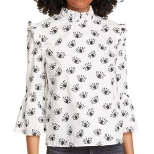*NEVER WORN* Alice and Olivia Henrietta Eye Pattern Ruffled Cotton Boxy Blouse
